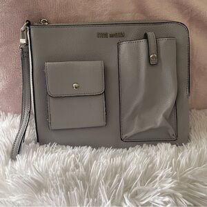 Steve Madden Gray Leather Wristlet Clutch